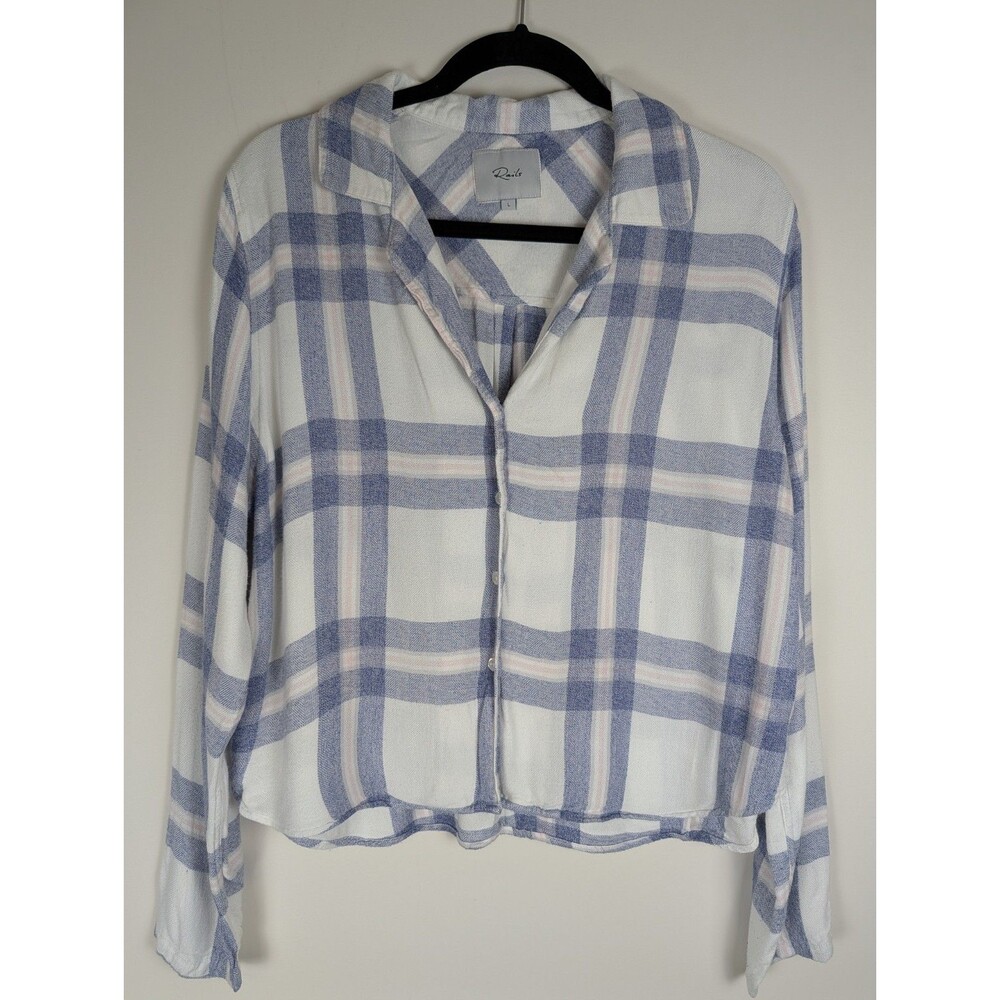 Rails Dylan Crop Top Size L Flannel Blue White Lo… - image 1